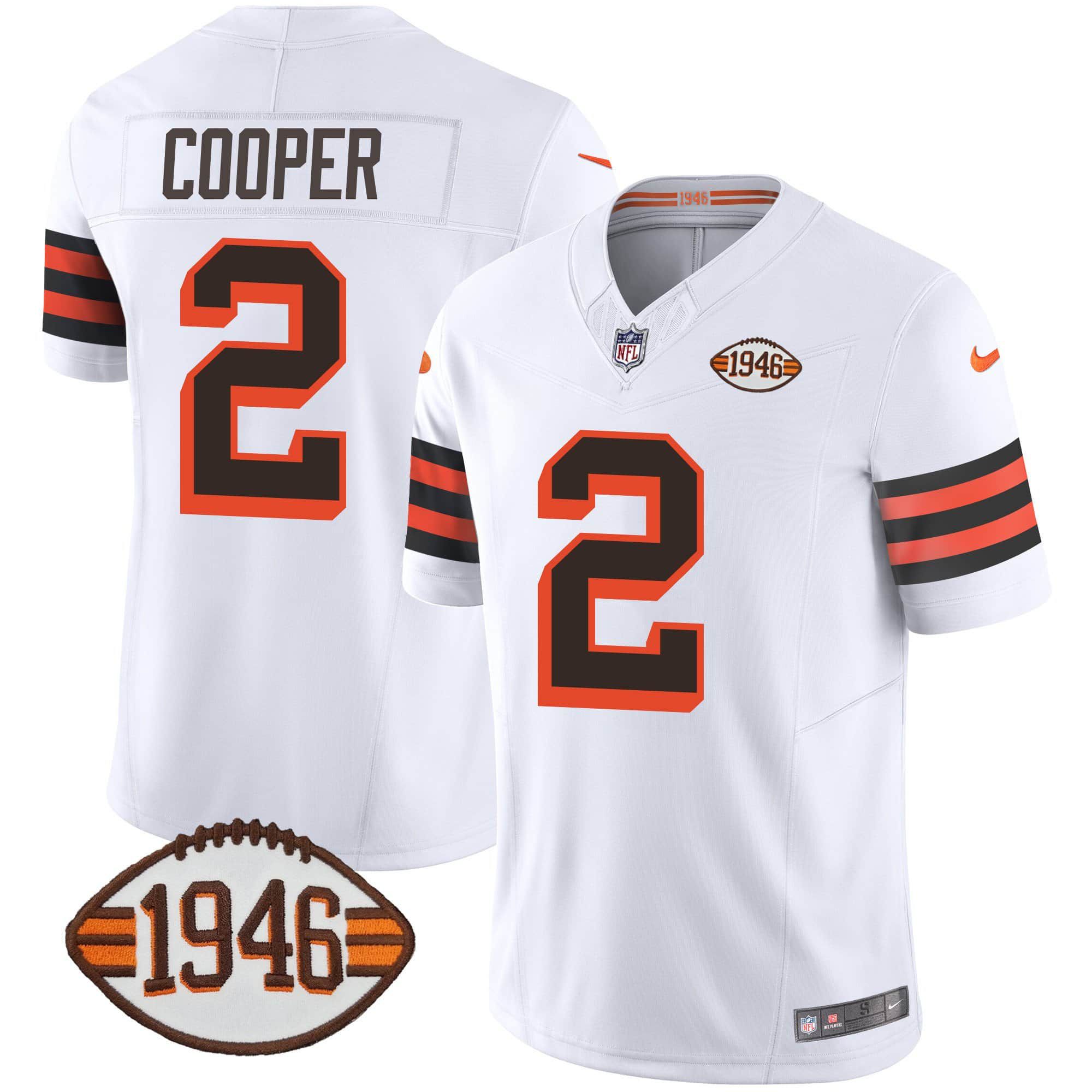 Men Cleveland Browns 2 Cooper White 1946 75th Anniversary Patch 2024 Nike NFL Jersey